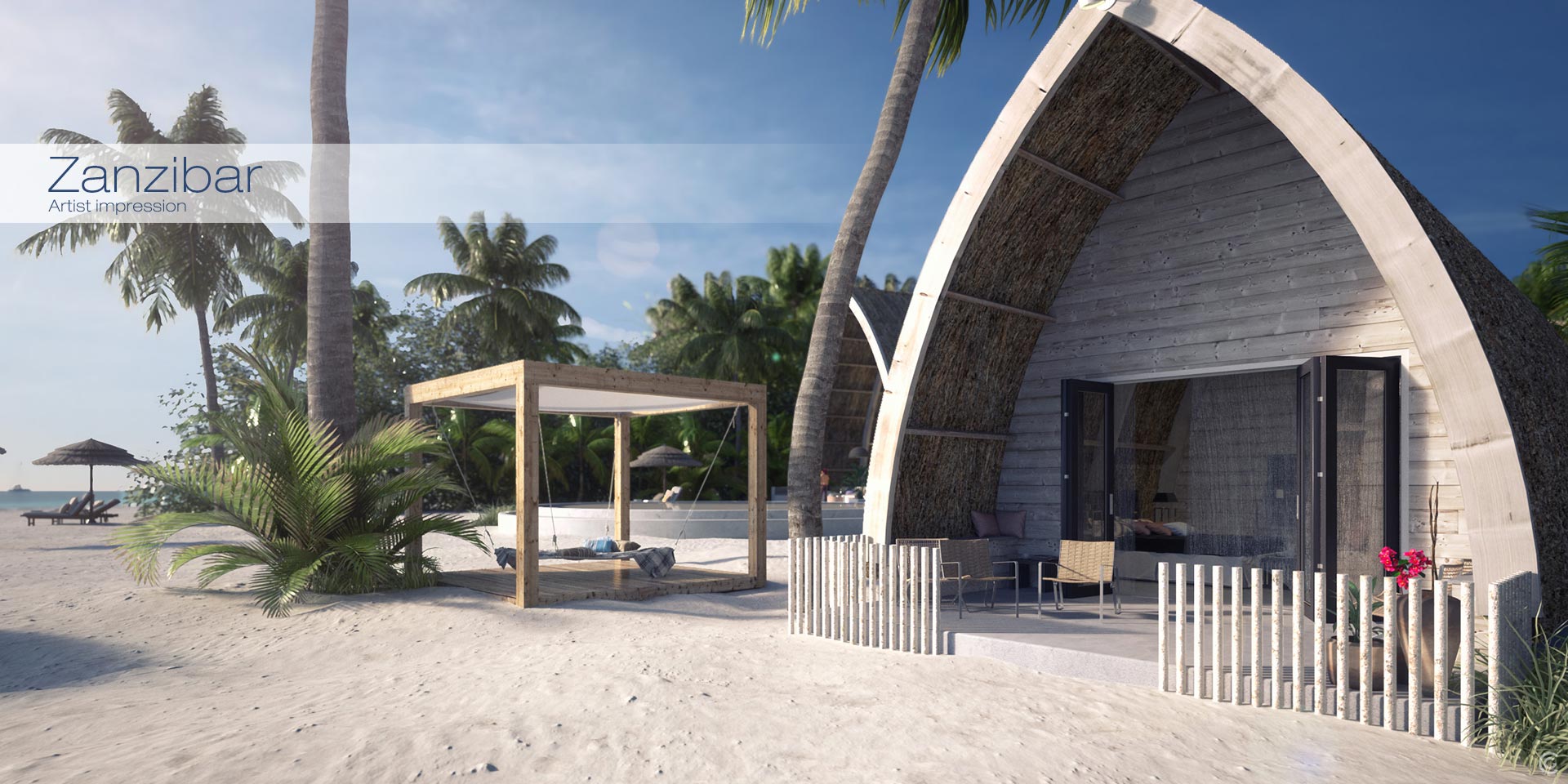 Artist impression Zanzibar. Deze 3D impressie geeft een beeld van de toekomstige werkelijkheid.
